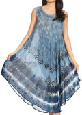 Sakkas Ambra Women's Casual Maxi Tie Dye Sleeveless Loose Tank Cover-up Dress#color_SteelBlue