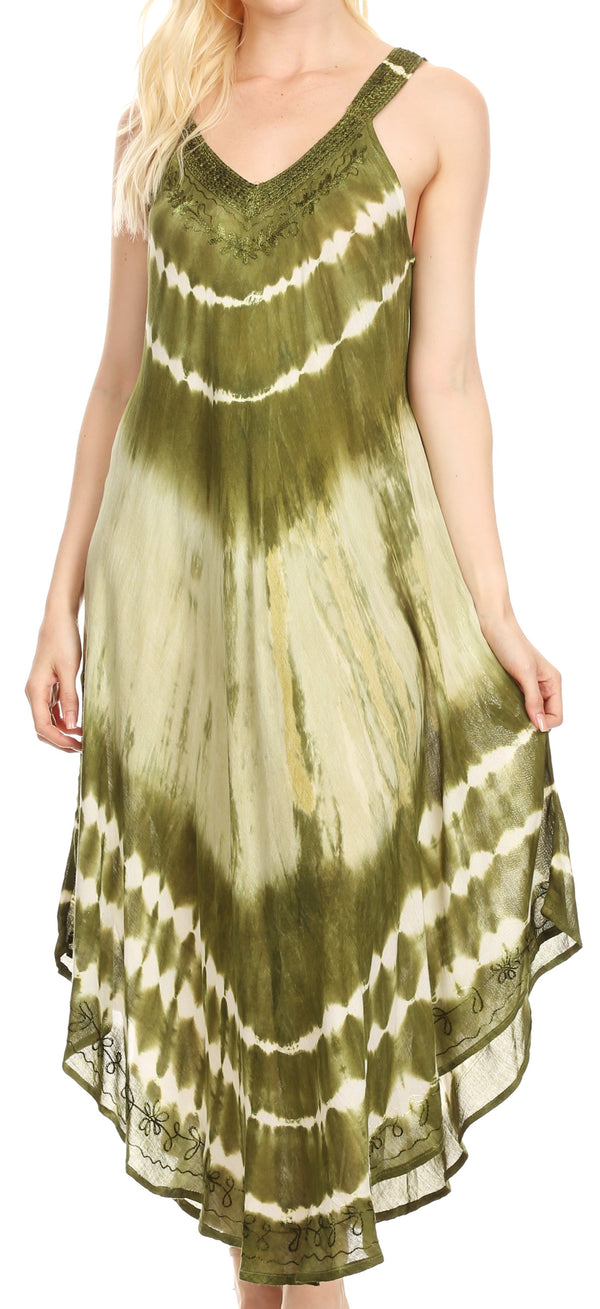 Sakkas Liz  Women's Maxi Loose Sleeveless Summer Casual Tank Dress Cover-up Caftan#color_19320-Green