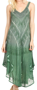 Sakkas Liz  Women's Maxi Loose Sleeveless Summer Casual Tank Dress Cover-up Caftan#color_19321-Green