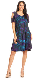 Sakkas Sienna Women's Knit Cold Shoulder Short Sleeve Flared Shift Short Dress
