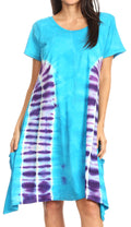 Sakkas Sirena Women's Short Sleeve Loose Plain Midi Casual Scoop Neck Flared Dress#color_Turquoise