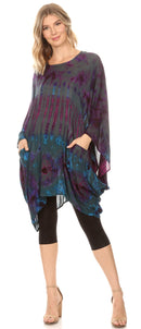 Sakkas Vera Women's Casual Short Sleeve Loose Boho Round Neck Blouse Top w/Pockets