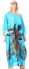 Sakkas Mera Women's Long Loose Short Sleeve Summer Casual Caftan Kaftan Dress#color_KAF1011-Turquoise
