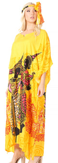 Sakkas Mera Women's Long Loose Short Sleeve Summer Casual Caftan Kaftan Dress#color_KAF1011-Yellow