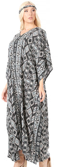 Sakkas Mera Women's Long Loose Short Sleeve Summer Casual Caftan Kaftan Dress#color_KAF1014-Grey