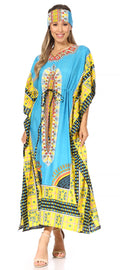 Sakkas Mera Women's Long Loose Short Sleeve Summer Casual Caftan Kaftan Dress#color_KAF1021-Turquoise