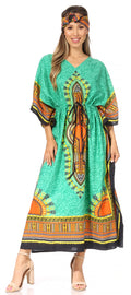 Sakkas Mera Women's Long Loose Short Sleeve Summer Casual Caftan Kaftan Dress#color_KAF1023-Green