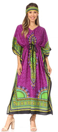 Sakkas Mera Women's Long Loose Short Sleeve Summer Casual Caftan Kaftan Dress#color_KAF1023-Purple