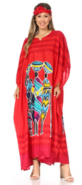 Sakkas Mera Women's Long Loose Short Sleeve Summer Casual Caftan Kaftan Dress#color_KAF1026-Red