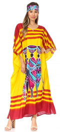 Sakkas Mera Women's Long Loose Short Sleeve Summer Casual Caftan Kaftan Dress#color_KAF1026-Yellow