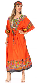 Sakkas Mera Women's Long Loose Short Sleeve Summer Casual Caftan Kaftan Dress#color_KAF1027-Orange
