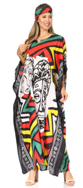 Sakkas Mera Women's Long Loose Short Sleeve Summer Casual Caftan Kaftan Dress#color_KAF1029-BlkRed