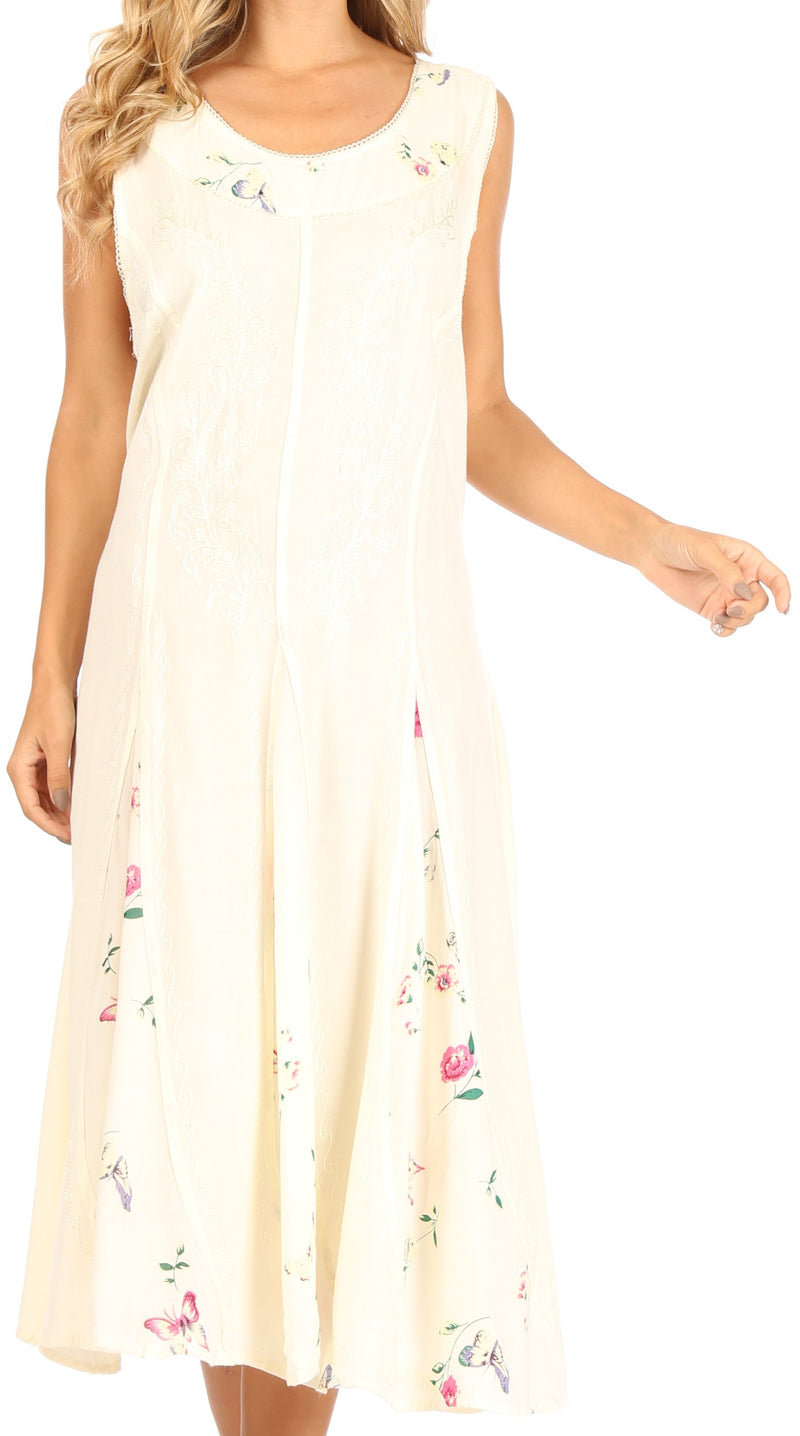 Sakkas Lila Women's Midi Sleeveless Floral Boho Casual Rayon Dress Adjustable