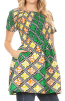Sakkas Ife Wax African Ankara Colorful Cocktail Short Dress Off-shoulder w/pockets