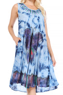 Sakkas Butterfly Tie Dye Tank Sheath Caftan Mid Length Cotton Dress