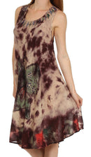 Sakkas Butterfly Tie Dye Tank Sheath Caftan Mid Length Cotton Dress