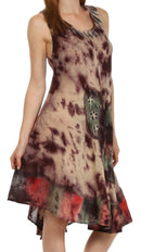 Sakkas Butterfly Tie Dye Tank Sheath Caftan Mid Length Cotton Dress