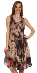 Sakkas Butterfly Tie Dye Tank Sheath Caftan Mid Length Cotton Dress