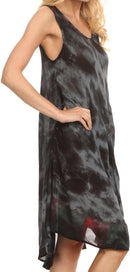 Sakkas Butterfly Tie Dye Tank Sheath Caftan Mid Length Cotton Dress