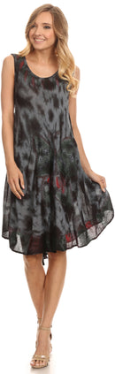 Sakkas Butterfly Tie Dye Tank Sheath Caftan Mid Length Cotton Dress