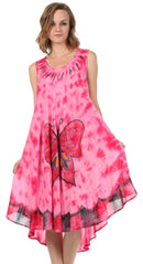 Sakkas Butterfly Tie Dye Tank Sheath Caftan Mid Length Cotton Dress