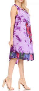 Sakkas Butterfly Tie Dye Tank Sheath Caftan Mid Length Cotton Dress