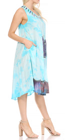 Sakkas Butterfly Tie Dye Tank Sheath Caftan Mid Length Cotton Dress