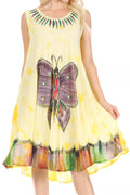 Sakkas Butterfly Tie Dye Tank Sheath Caftan Mid Length Cotton Dress#color_Yellow