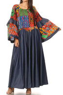 Sakkas Abayomi Wax African Ankara Chambray Peasant Medieval Casual Long Dress