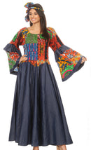 Sakkas Abayomi Wax African Ankara Chambray Peasant Medieval Casual Long Dress