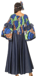 Sakkas Abayomi Wax African Ankara Chambray Peasant Medieval Casual Long Dress