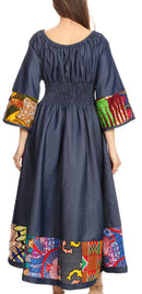 Sakkas Abayomi Wax African Ankara Chambray Peasant Medieval Casual Long Dress