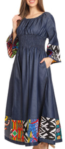 Sakkas Abayomi Wax African Ankara Chambray Peasant Medieval Casual Long Dress