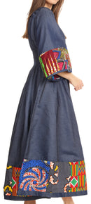 Sakkas Abayomi Wax African Ankara Chambray Peasant Medieval Casual Long Dress