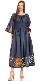 Sakkas Abayomi Wax African Ankara Chambray Peasant Medieval Casual Long Dress