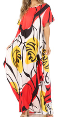 Sakkas Abeni Women's Short Sleeve Casual Print Long Maxi Cover-up Caftan Dress#color_Print10