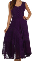 Sakkas Kevina Stonewashed Rayon Embroidered Dress#color_Purple