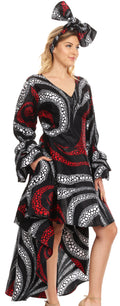 Sakkas Betty Women's Maxi African Ankara Print High-low Wrap Dress Long Sleeve#color_28-Multi