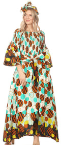 Sakkas Tesa Women's Off the Shoulder Top Pants Set African Ankara Print w/Pockets#color_40-Multi