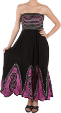 Sakkas Batik Print Embroidered Sleeveless Smocked Tube Top Long Dress#color_Black/Pink