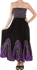 Sakkas Batik Print Embroidered Sleeveless Smocked Tube Top Long Dress#color_Black/Purple