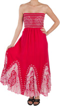 Sakkas Batik Print Embroidered Sleeveless Smocked Tube Top Long Dress#color_Pink/White