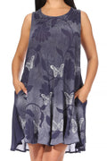 Sakkas Marta Women's Casual Summer Tie Dye Flowy Boho Maxi Sleeveless Dress Loose#color_362108-Navy
