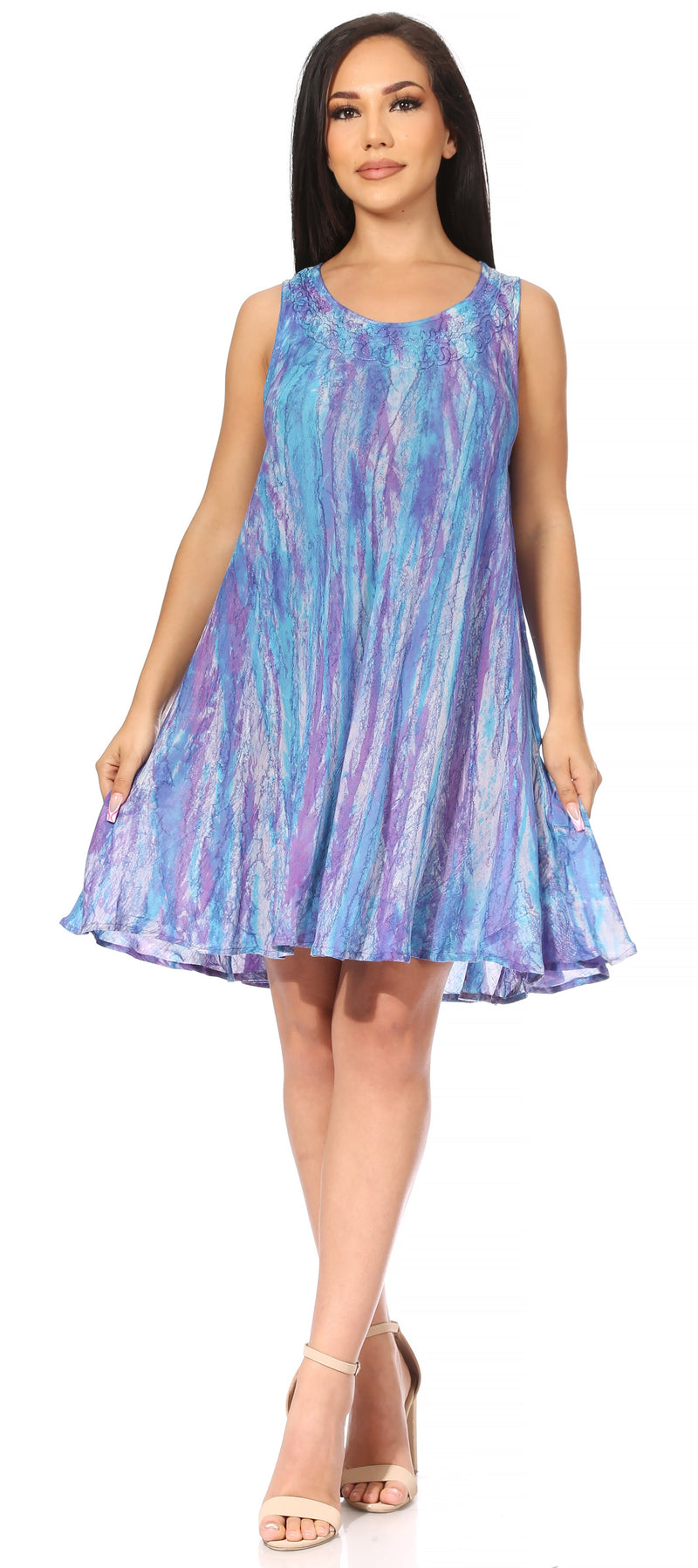 Sakkas Marta Women's Casual Summer Tie Dye Flowy Boho Maxi Sleeveless Dress Loose