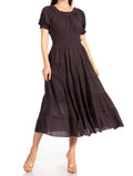 Sakkas Cotton Crepe Smocked Peasant Gypsy Boho Renaissance Mid Length Dress#color_A-Black