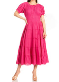 Sakkas Cotton Crepe Smocked Peasant Gypsy Boho Renaissance Mid Length Dress#color_A-Orchid