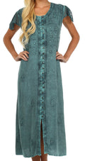 Sakkas Stonewashed Embroidered Cap Sleeve Maxi Long Dress#color_SteelBlue