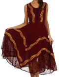 Sakkas Anastasia Batik Corset Style Dress#color_Chocolate/Gold