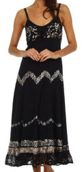 Sakkas Luna Batik Embroidered Adjustable Spaghetti Strap Dress#color_Black/White
