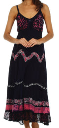 Sakkas Luna Batik Embroidered Adjustable Spaghetti Strap Dress#color_Navy/Pink